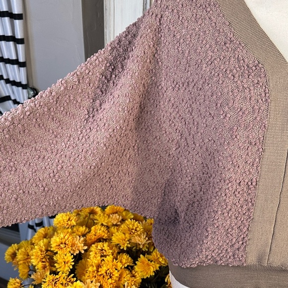 L Love Women's Textured V-Neck Sweater - Mauve - Picture 4 of 9